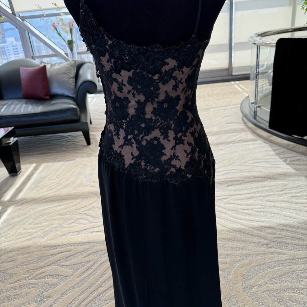 Vintage Hanae Mori Strapless Black Lace Dress over Nude Silk - Picture 3 of 5